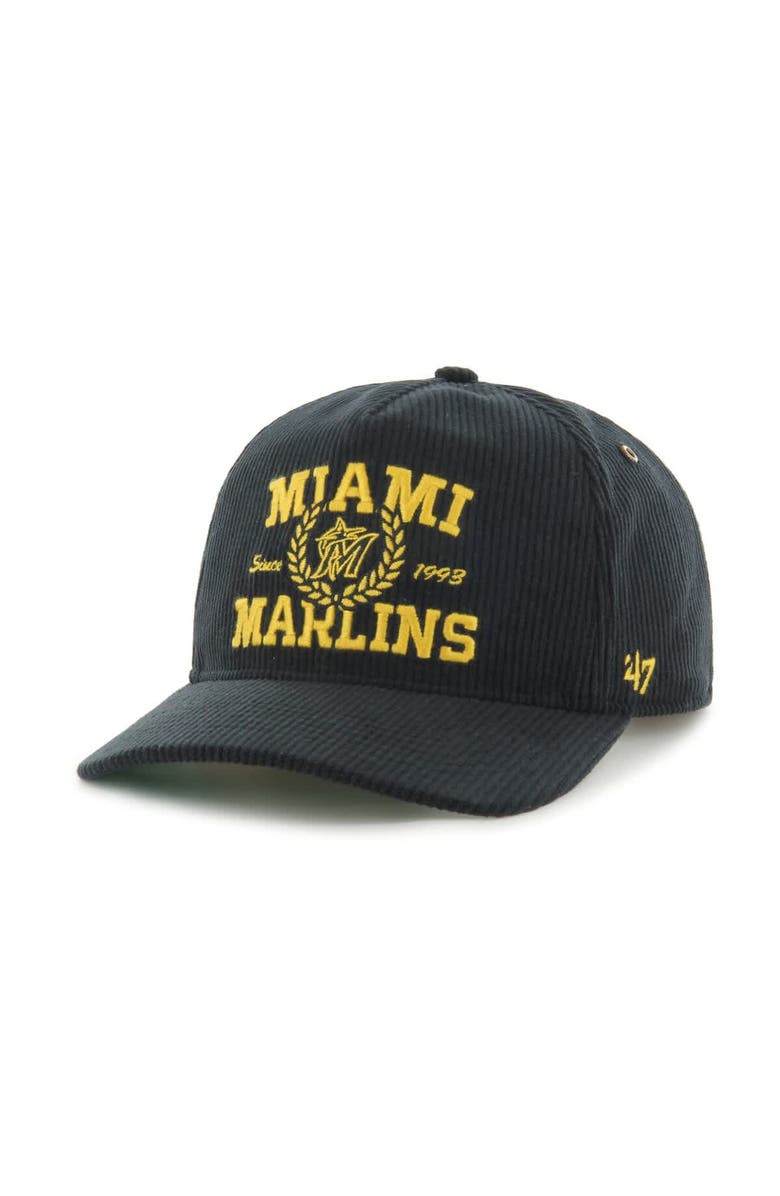 '47 Men's '47 Black Miami Marlins Laurus Corduroy Hitch Snapback Hat, Alternate, color, Black