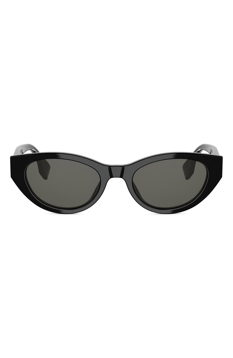 Fendi Lettering 51mm Oval Sunglasses, Main, color, Shiny Black / Smoke