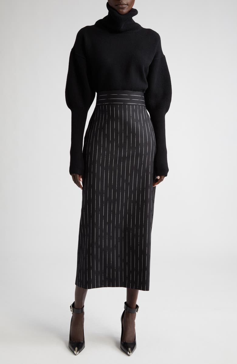 McQueen Chalk Stripe Wool Pencil Skirt, Alternate, color, 