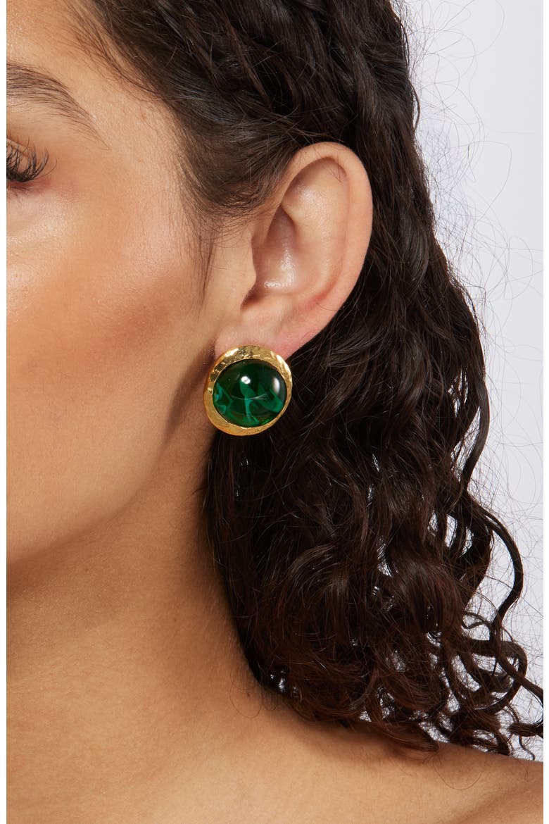Cabochon Button Stud Earrings, Alternate, color, GOLD