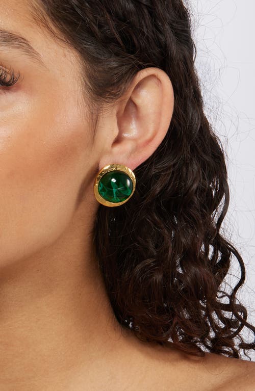 Kenneth Jay Lane Cabochon Button Stud Earrings In Gold