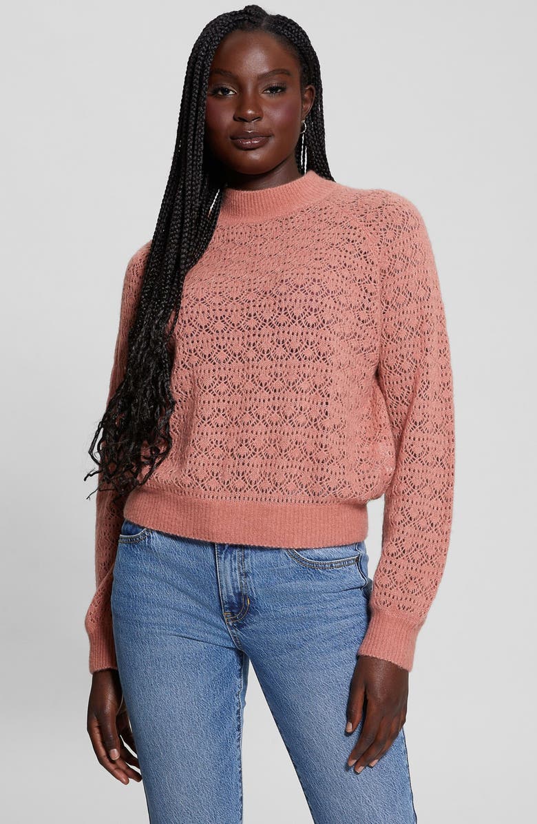 GUESS Kensley Open Stitch Mock Neck Sweater, Alternate, color, Satin Rose
