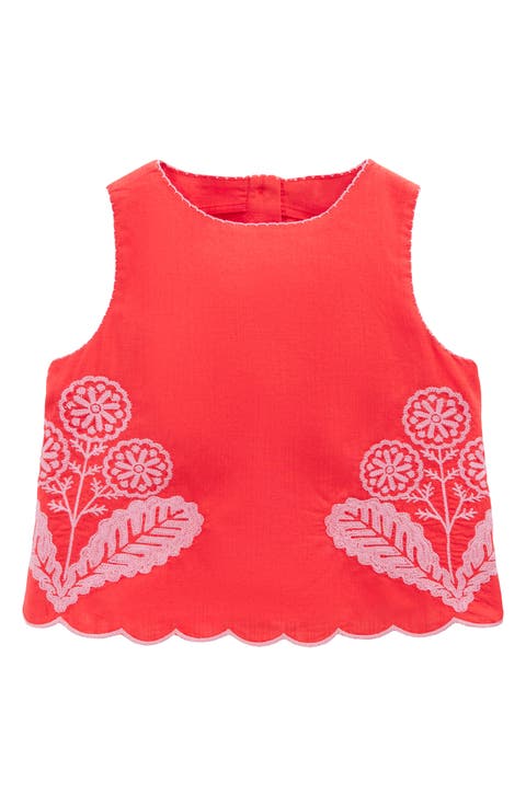 Kids' Woven Floral Embroidered Scallop Trim Top (Toddler, Little Kid & Big Kid)