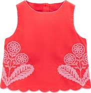 Mini Boden Kids' Woven Floral Embroidered Scallop Trim Top