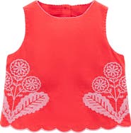 Mini Boden Kids' Woven Floral Embroidered Scallop Trim Top