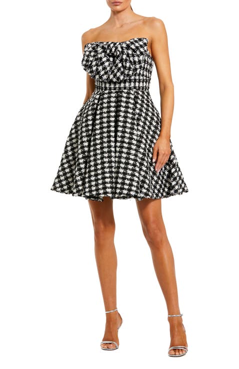 Boucle Strapless Mini Dress With Bow