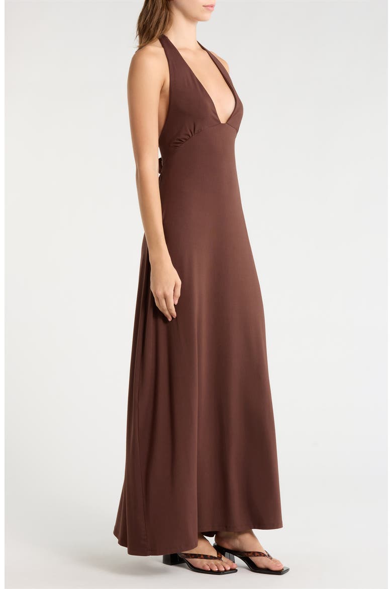 Alexa Plunge Halter Neck Midi Dress, Alternate, color, BROWN