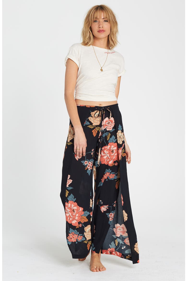Adventure Spirit Print Wrap Front Pants, Alternate, color, BLACK