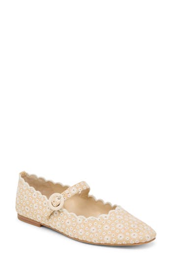 Dolce Vita Alexie Laser Cut Mary Jane Flat In Light Natural Raffia