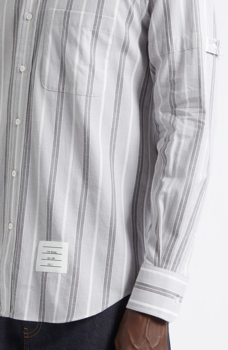 Thom Browne Straight Fit Stripe Cotton Button-Down Shirt, Alternate, color, Medium Grey