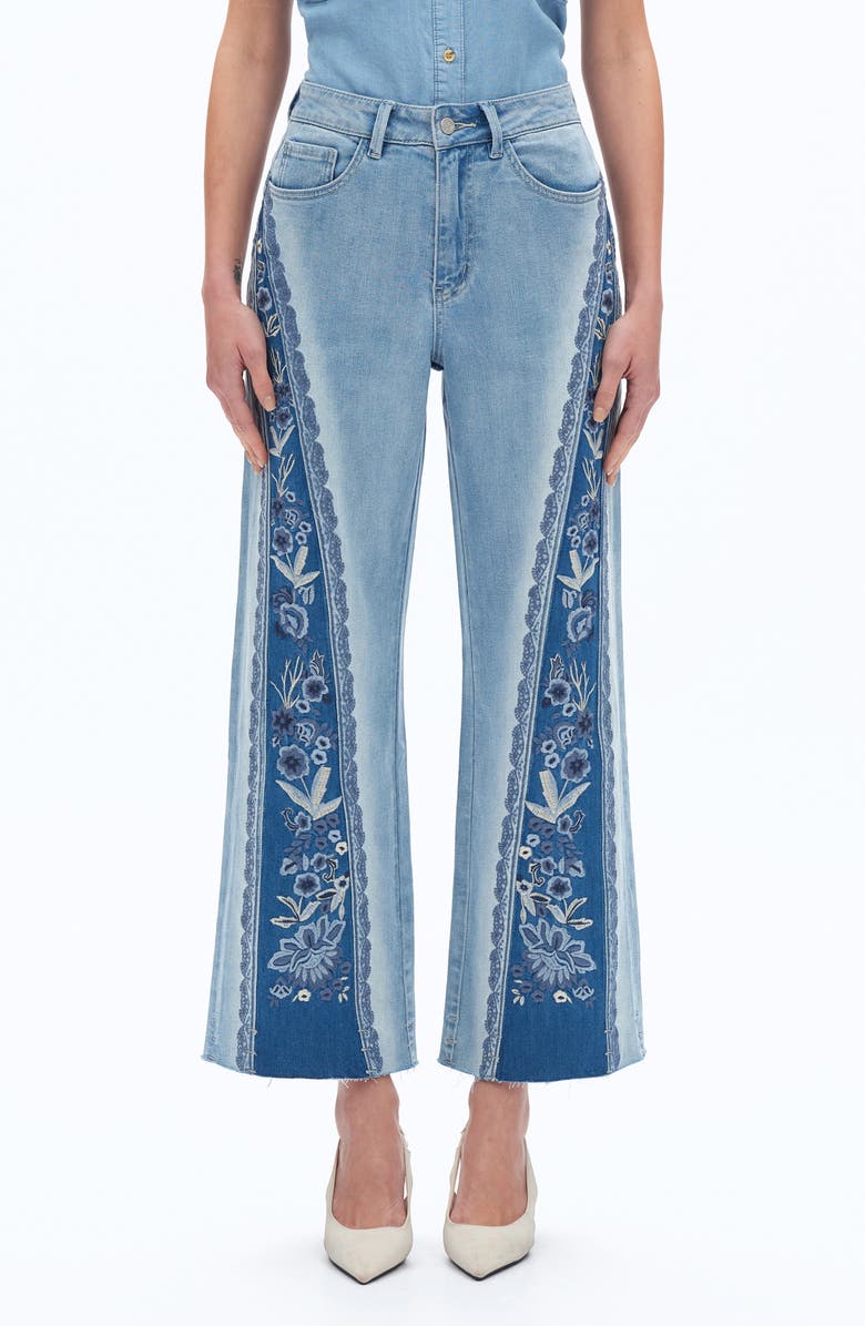 Bayeas Patchwork Embroidered High Waist Crop Jeans, Main, color, Medium Blue