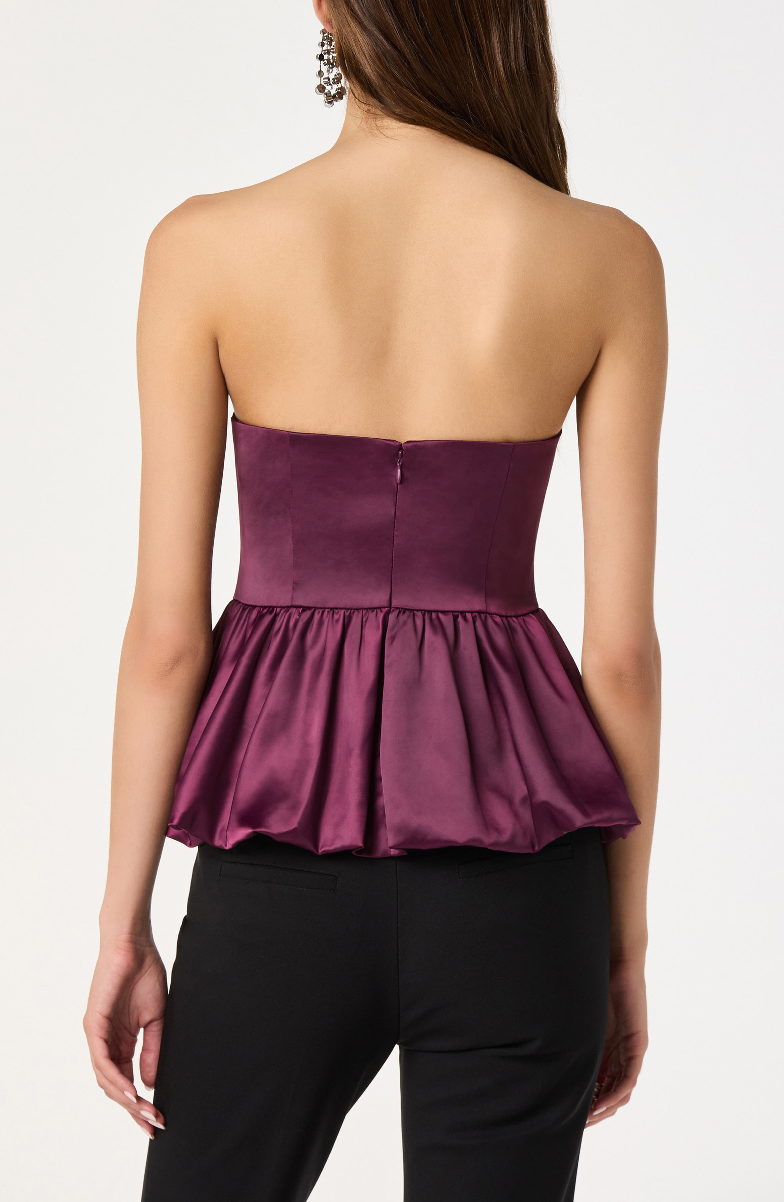 Satin Strapless Plunge Peplum Top - image 4