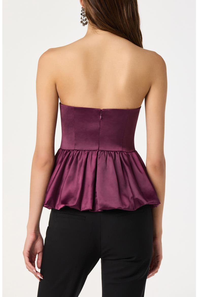 Satin Strapless Plunge Peplum Top, Alternate, color, WINE