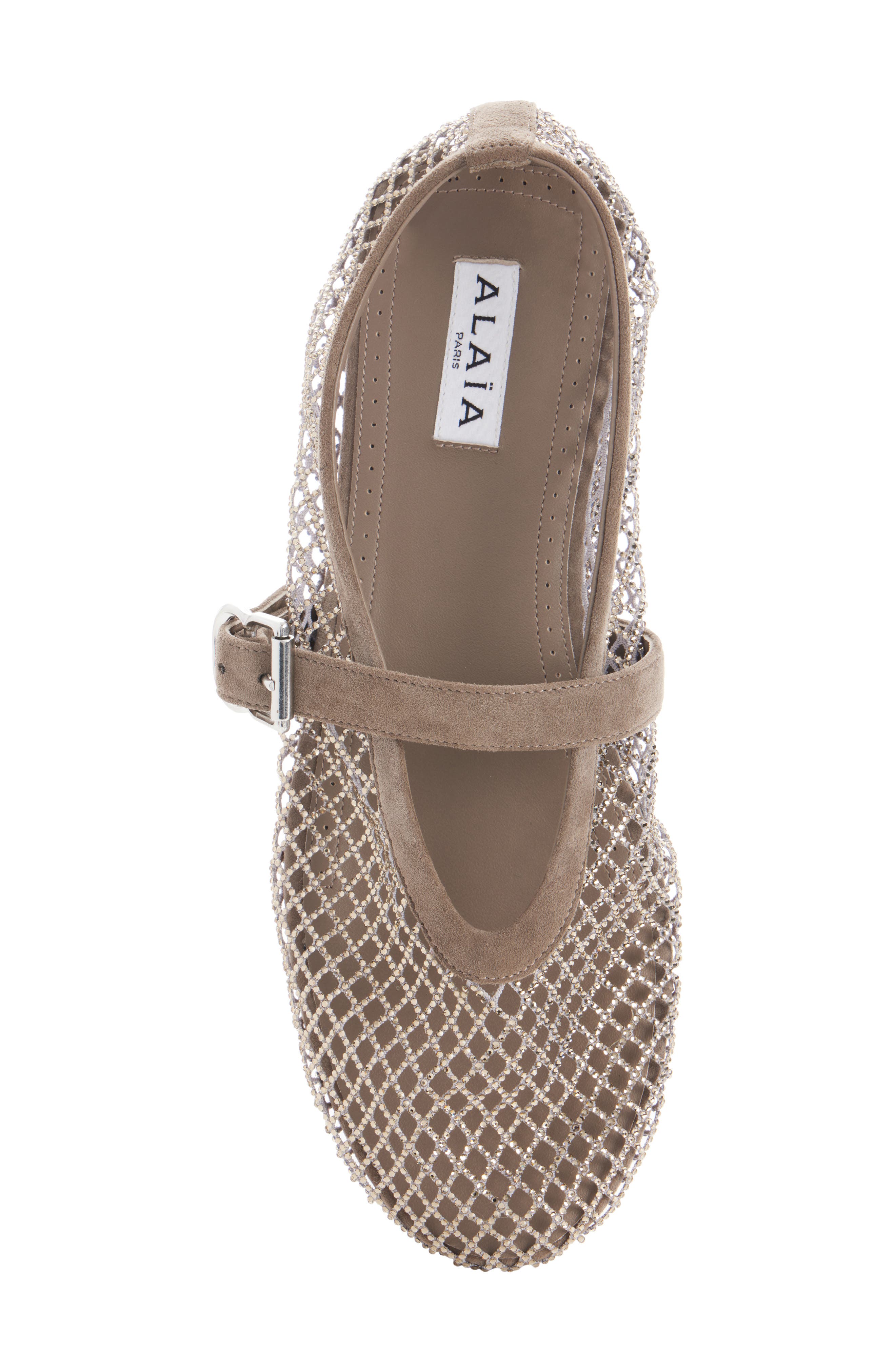 Alaïa Fishnet Mary Jane Flat, Alternate, color, Argent