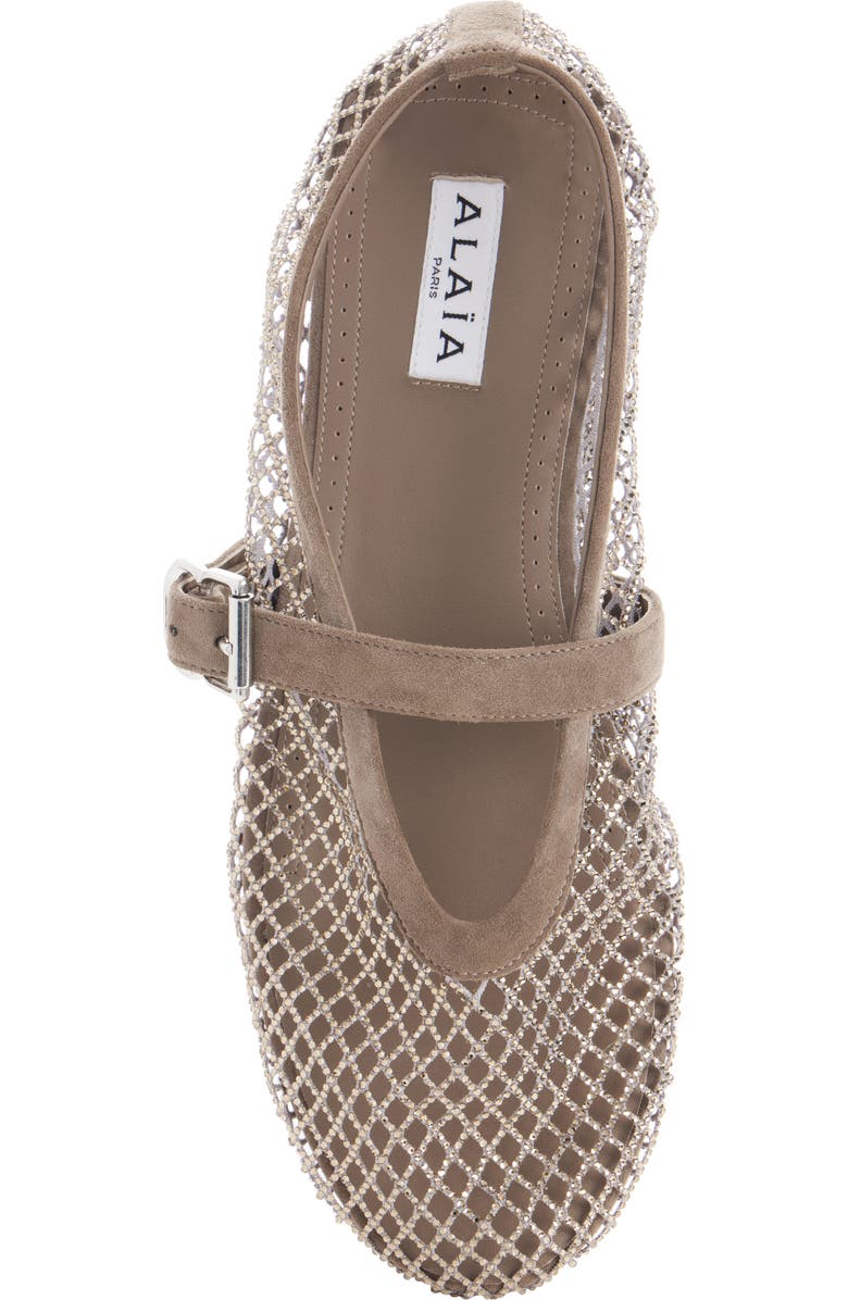 Alaïa Fishnet Mary Jane Flat, Alternate, color, Argent