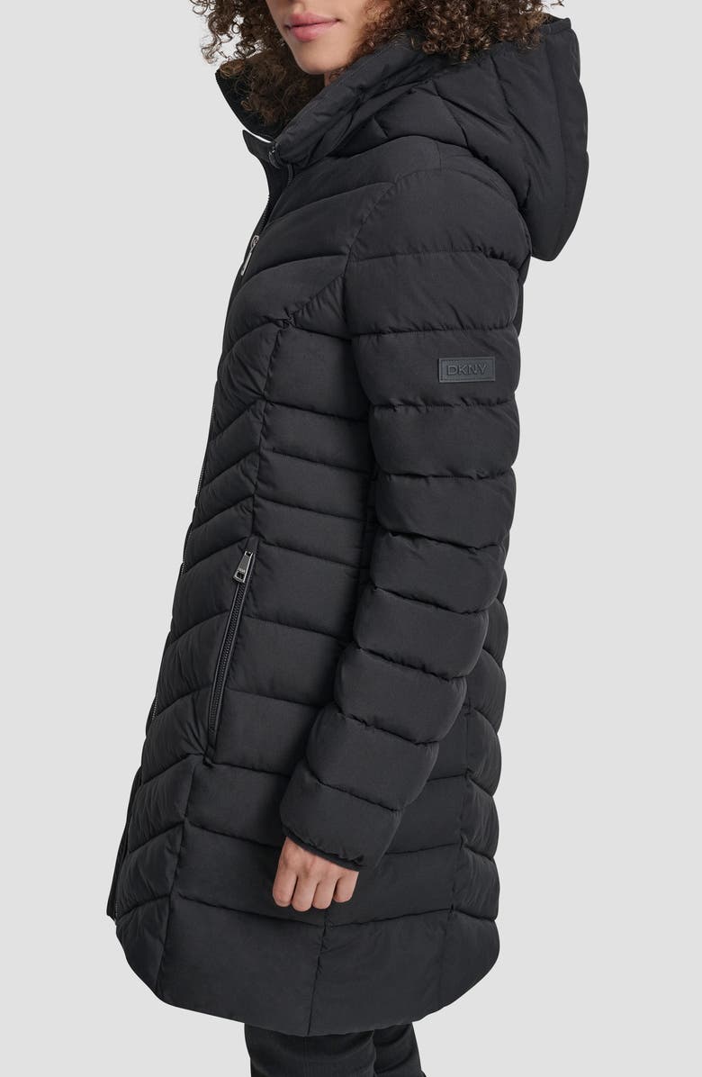 DKNY Hooded Chevron Puffer Jacket, Alternate, color, Black