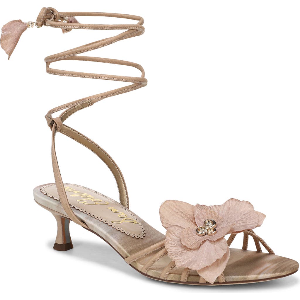 Sam Edelman Carla Lace Up Kitten Heel Ecru Beige Silk In Ecru