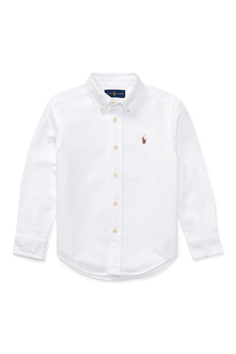 Kids' Oxford Cotton Button-Down Shirt, Main, color, WHITE