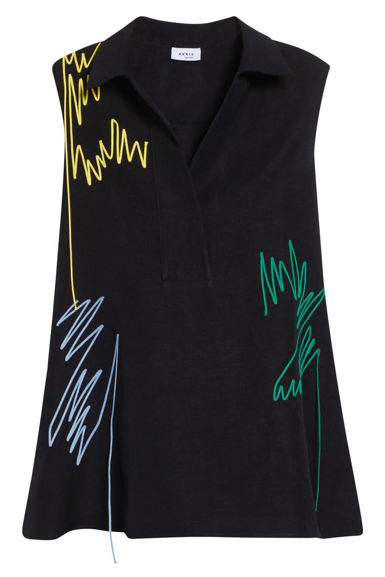 Scribble Embroidered Linen A-Line Shirt, Alternate, color, BLACK