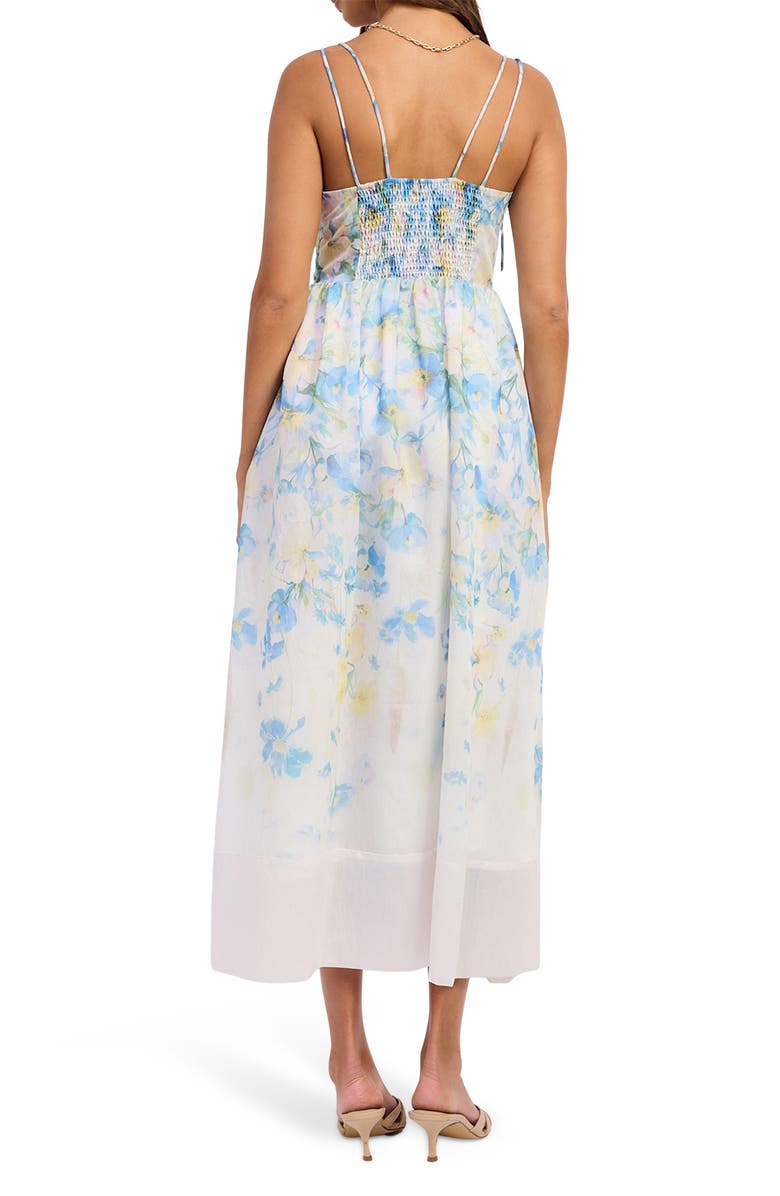 En Saison Vivian Tie Straps Midi Dress, Alternate, color, Ivory Blue Yellow
