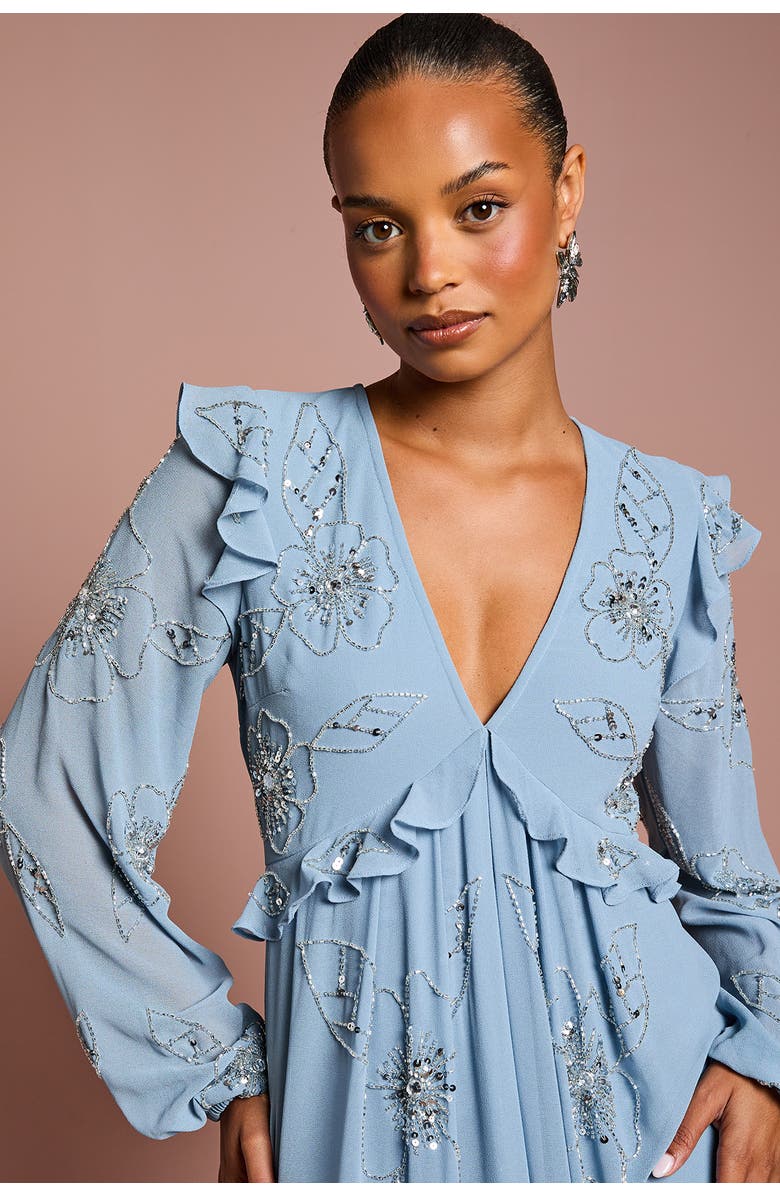 Coast Embellished Flower Georgette Midi Dress, Alternate, color, Dusty Blue