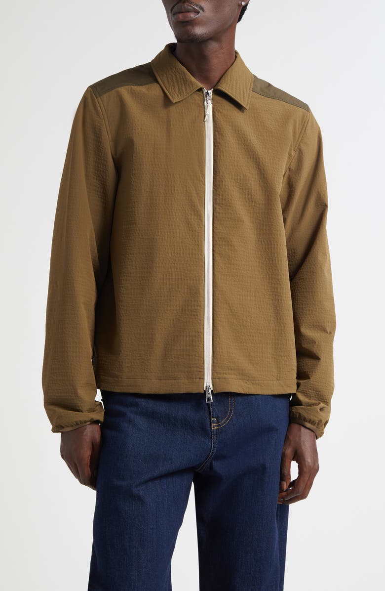 Moncler Padded Seersucker Zip Shirt Jacket, Main, color, Beech