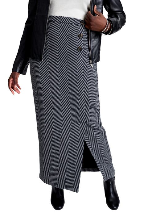 Side-Button Wool Skirt