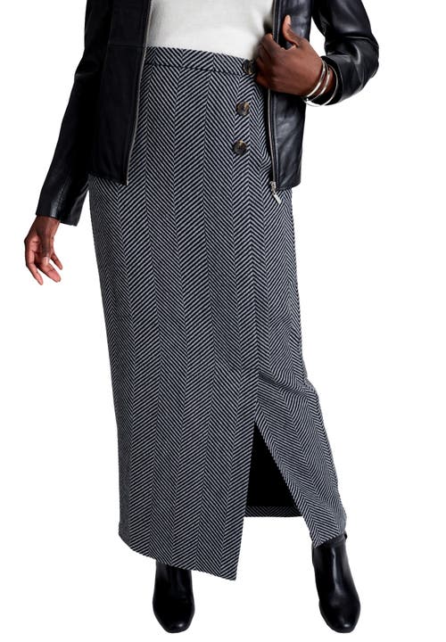 Jessica London Side-button Wool Skirt In Gray
