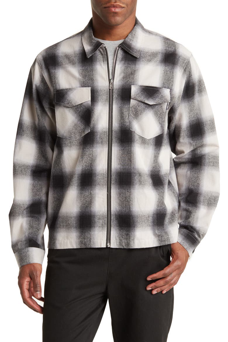 Shadow Plaid Cotton Zip-Up Shirt Jacket, Main, color, BLACK/ WHITE