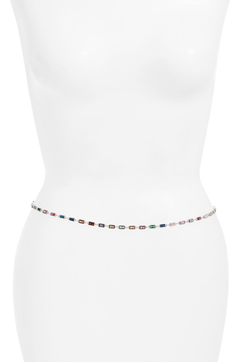 Crystal Station Belly Chain, Main, color, MULTI/ SILVER