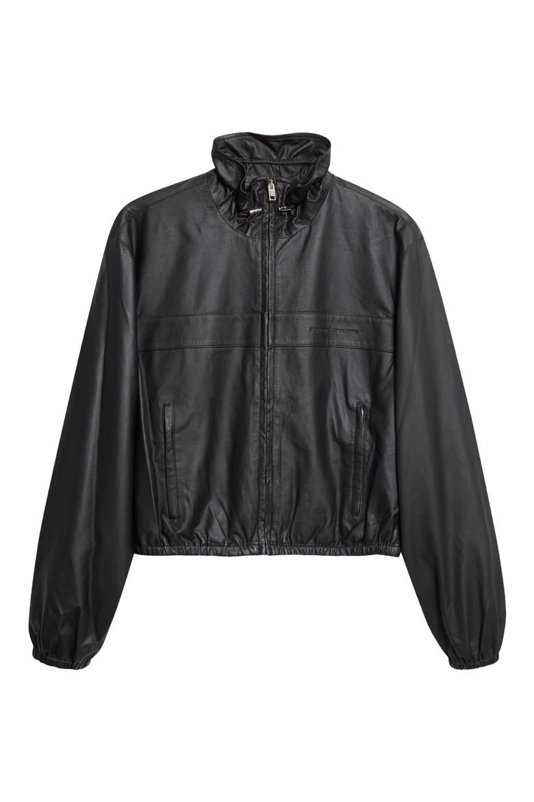 Shrunken Leather Track Jacket, Alternate, color, BLACK