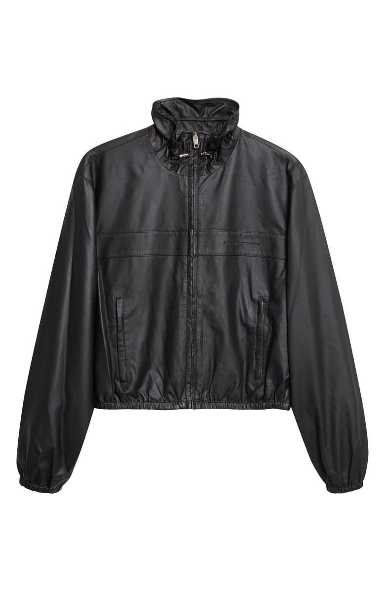 Alexander Wang Shrunken Leather Track Jacket, Main, color, Black