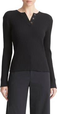 Vince Cotton Blend Rib Henley Sweater