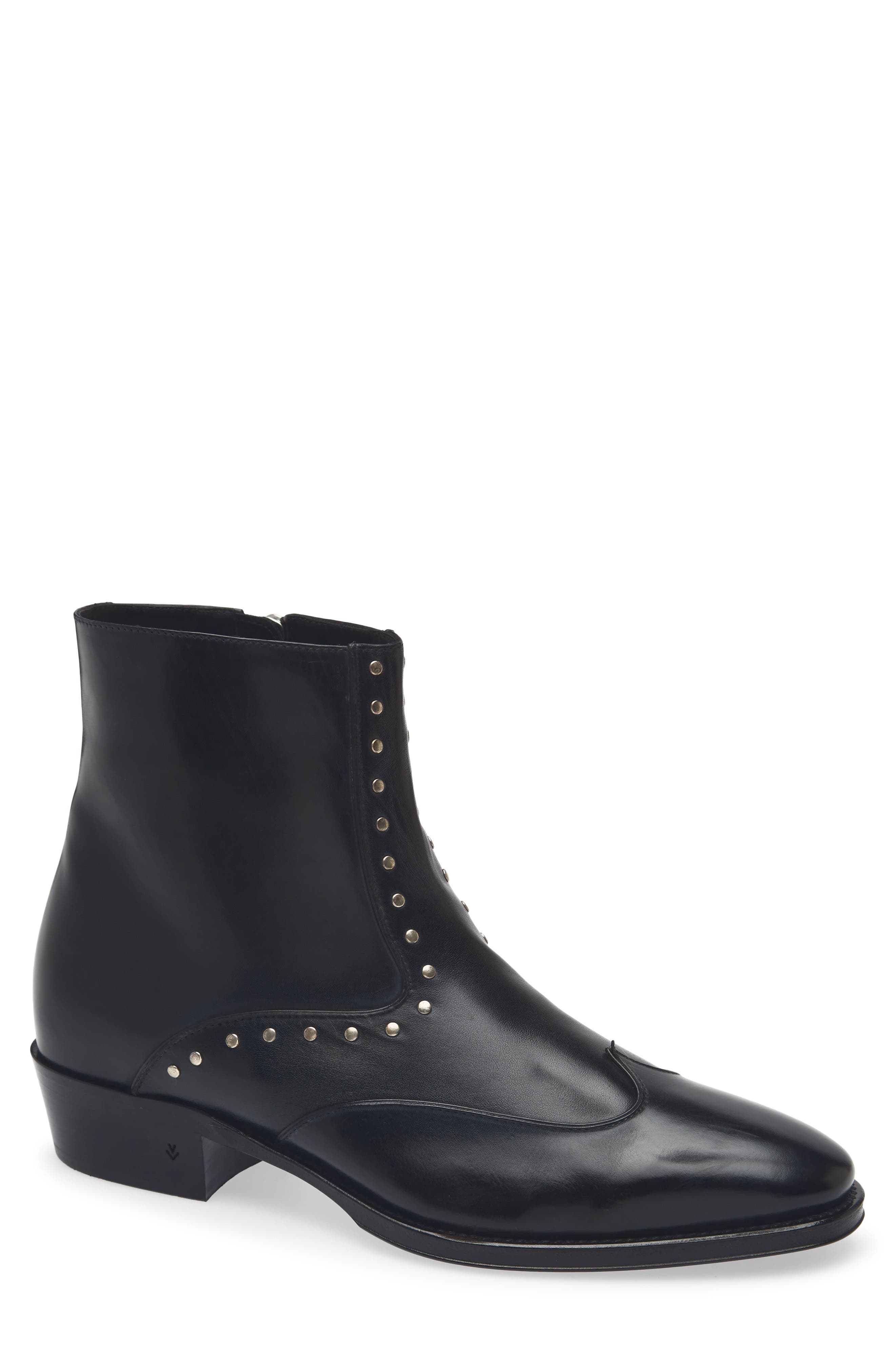 John Varvatos Ludlow Stud Wingtip Zip Boot, Main, color, Black