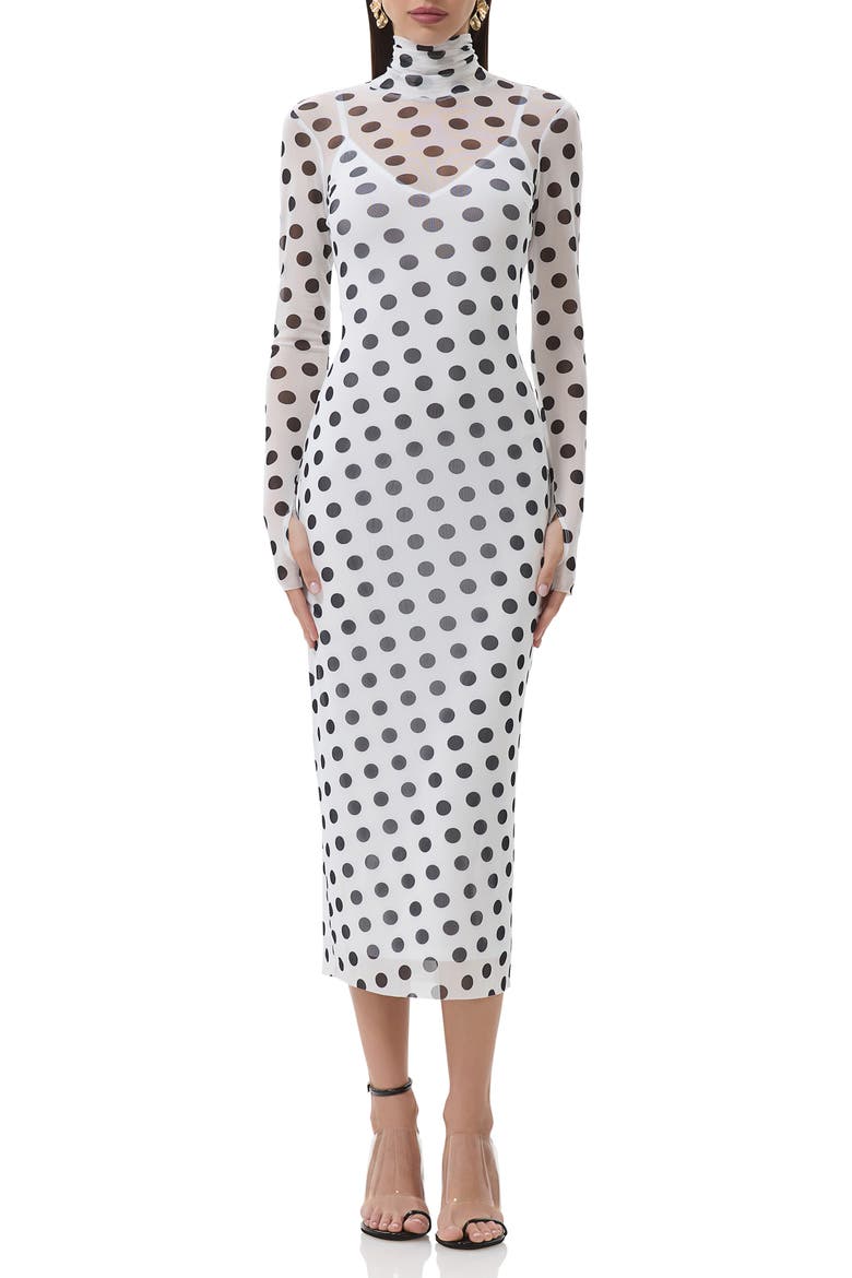 Shailene Long Sleeve Body-Con Midi Dress, Main, color, BLANC DOT