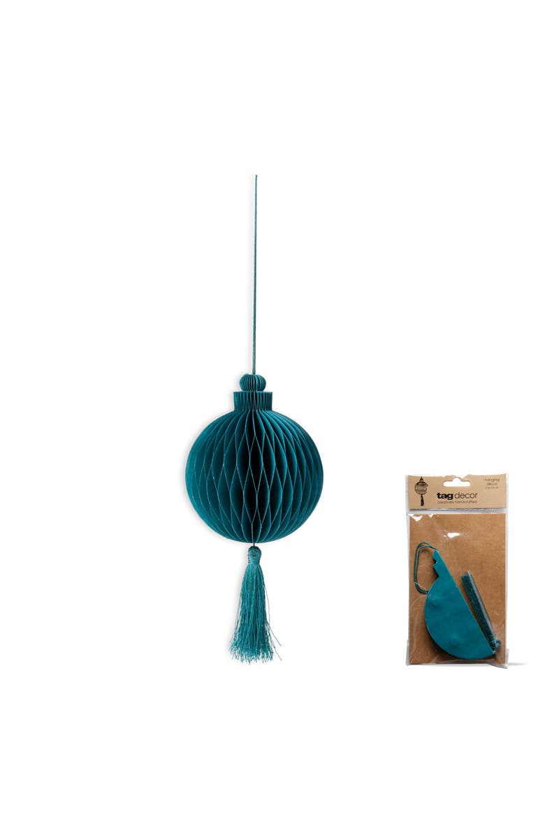 tag Teal Paper Honey Comb Tassel Ornament for Holiday Decor, Main, color, Blue