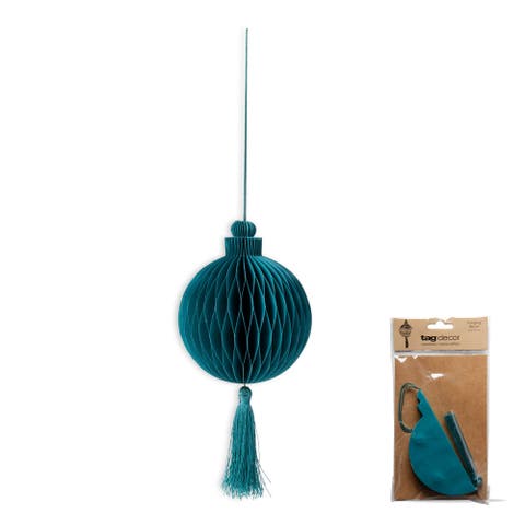 Teal Paper Honey Comb Tassel Ornament for Holiday Decor