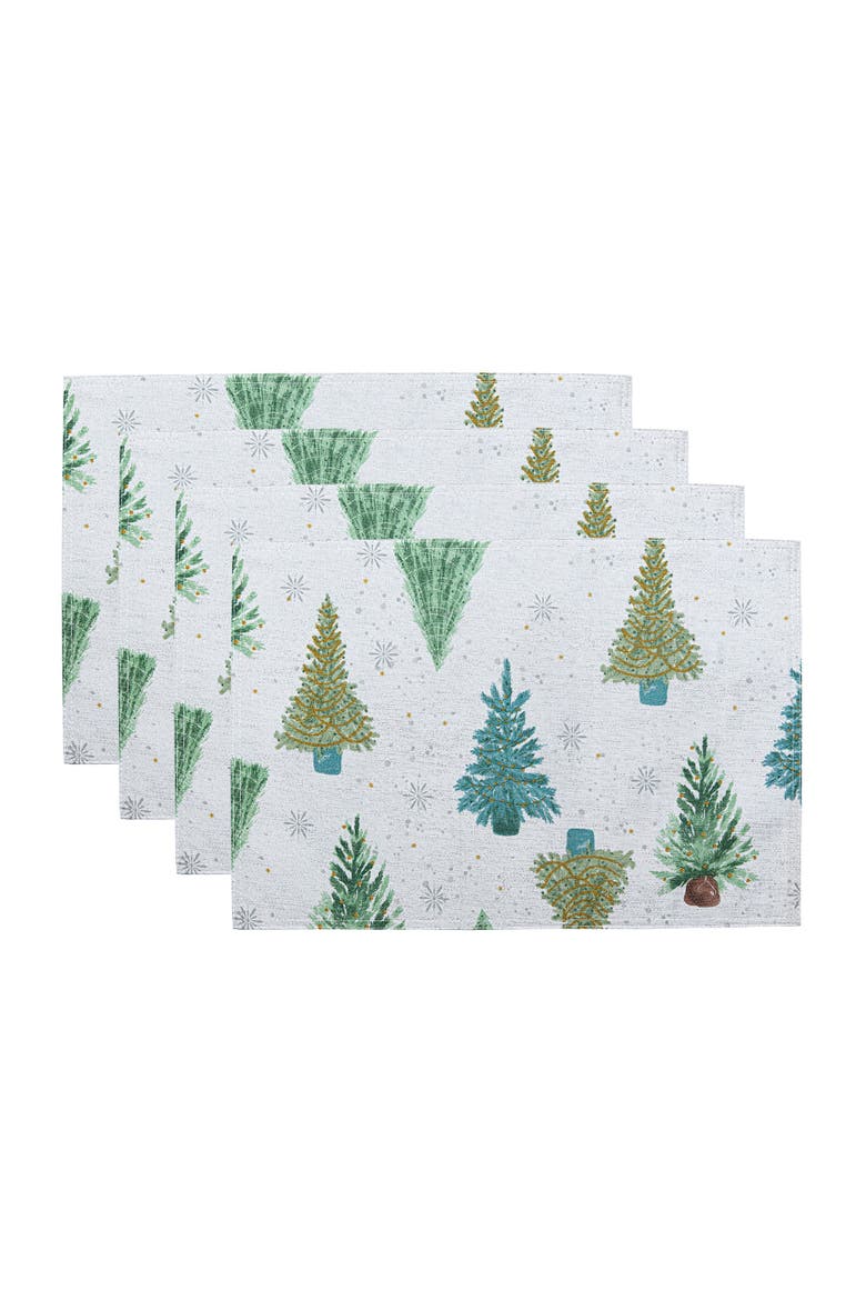 Lucina Twinkle Trees Holiday Lurex Fabric Placemats Set of 4 Multicolor - 13"W x 19"L, Main, color, Multicolor