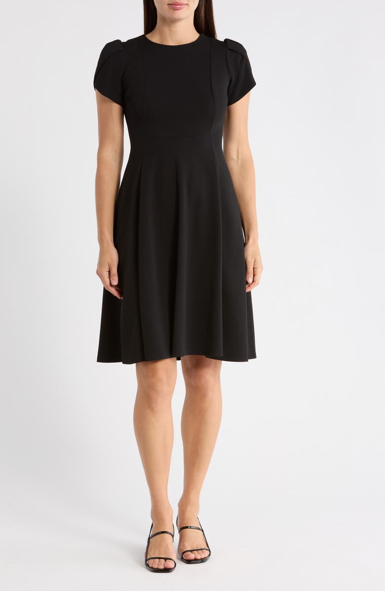 Calvin Klein Tulip Sleeve Fit & Flare Dress, Main, color, Black