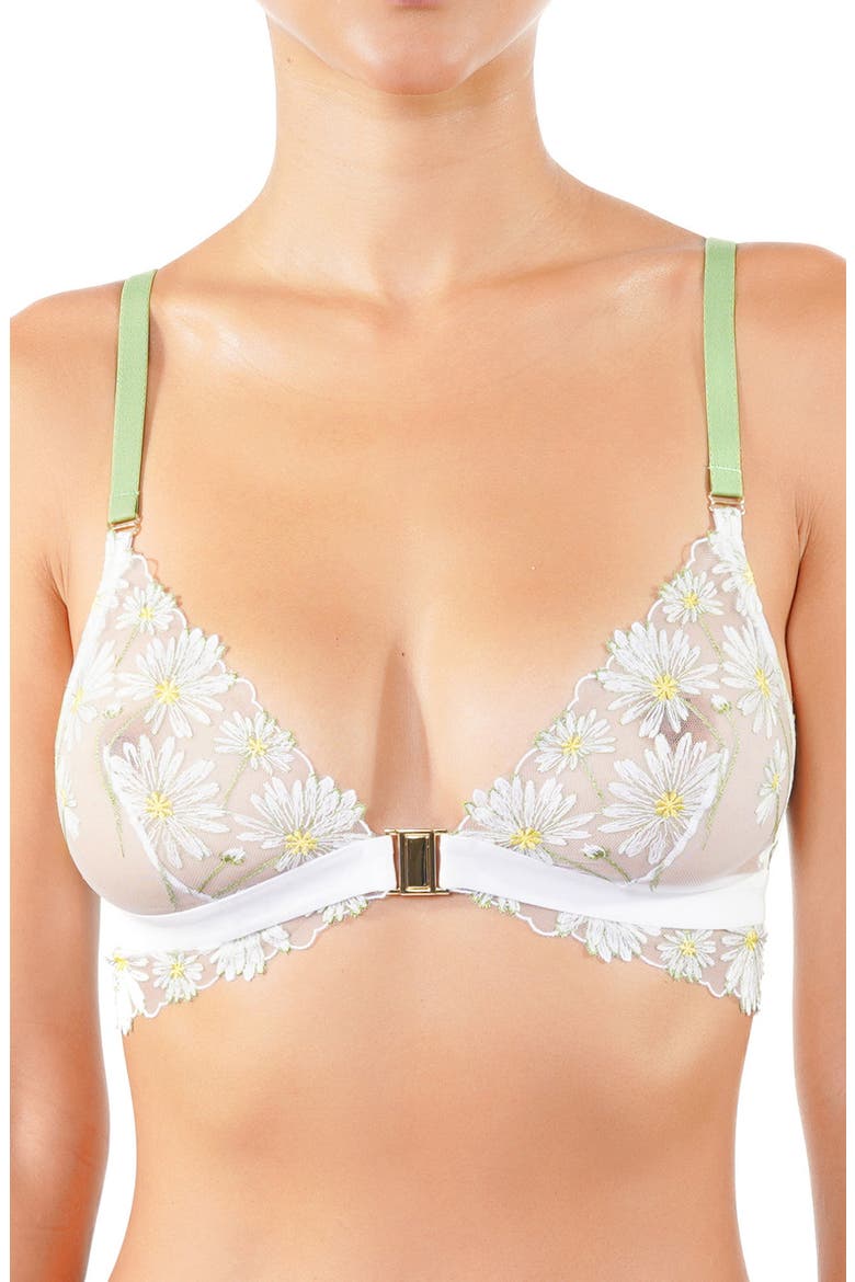 Dance des Fleurs Embroidered Mesh Bralette, Main, color, FLORAL GREEN