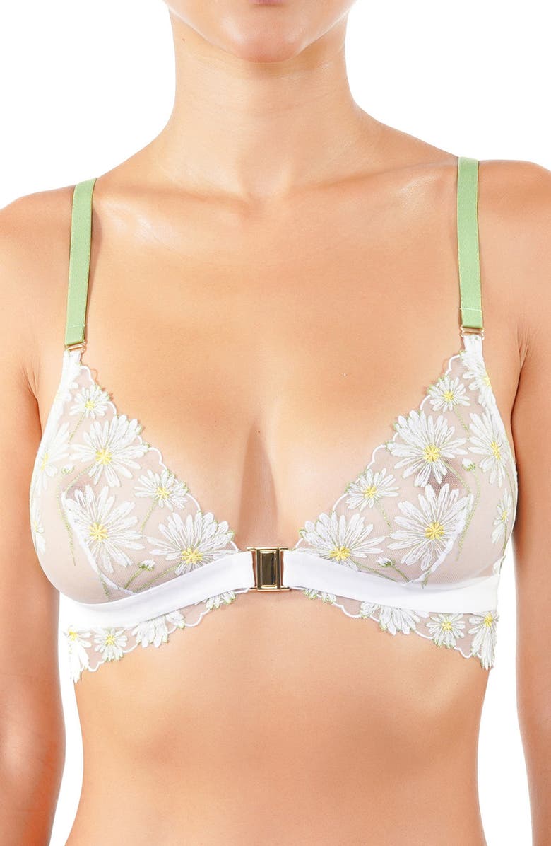 Huit Dance des Fleurs Embroidered Mesh Bralette, Main, color, Floral Green