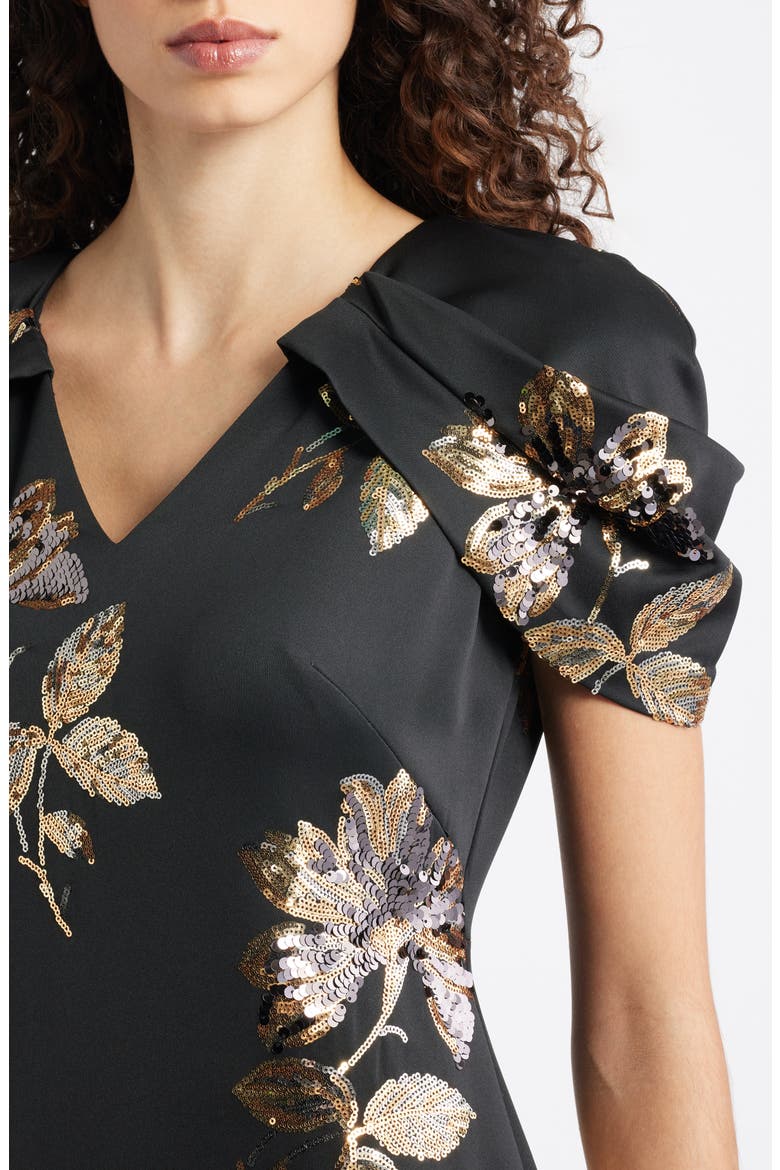 Sequin Puff Sleeve Satin Sheath Dress, Alternate, color, BLACK