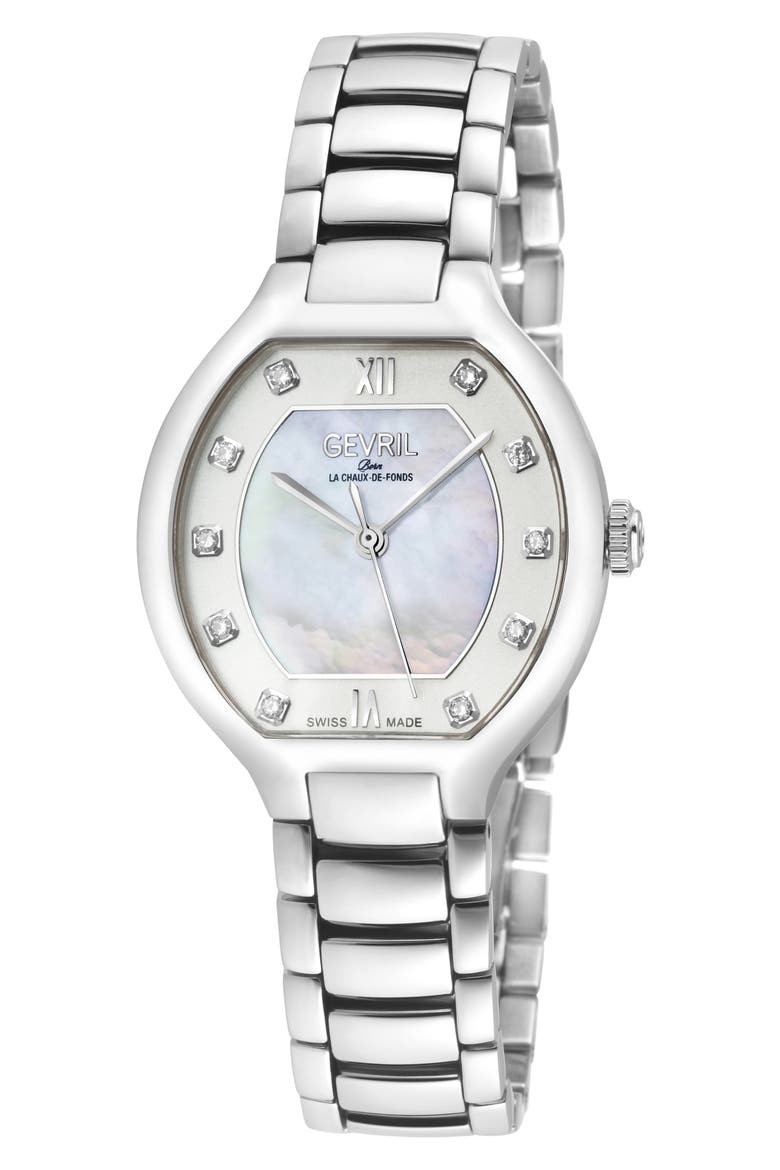 Lugano Diamond Mother-of-Pearl Bracelet Watch, Main, color, SILVER