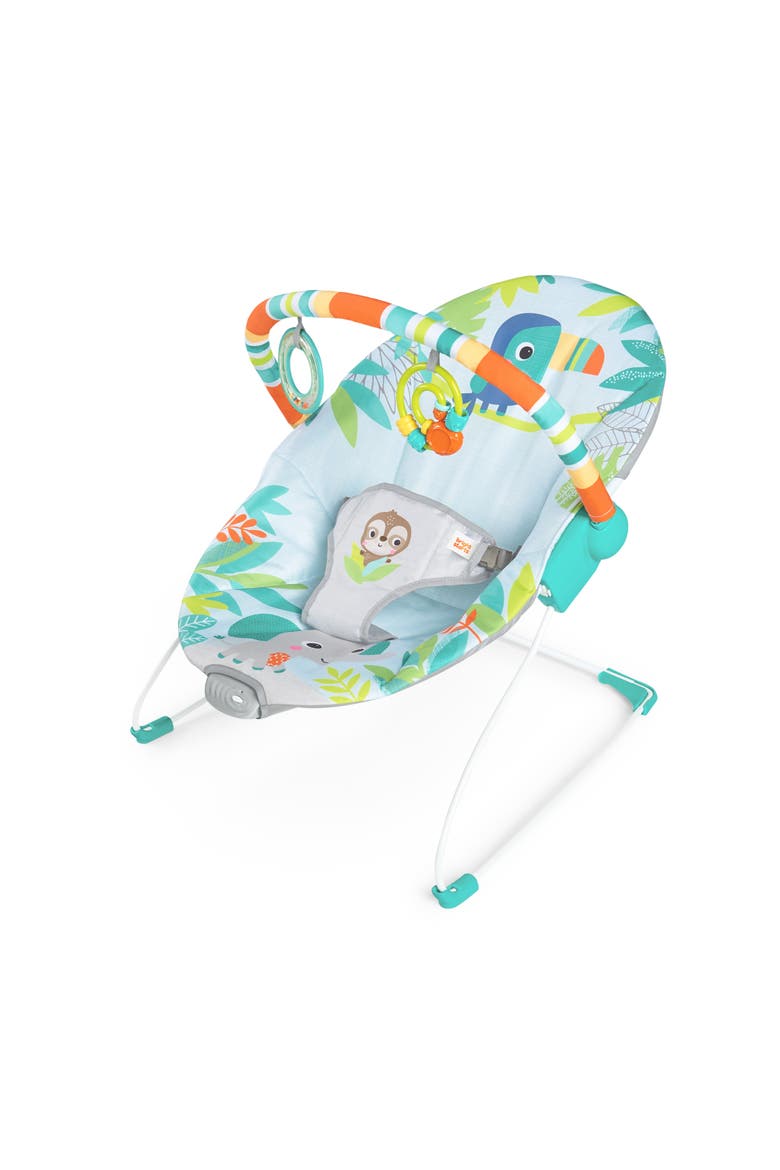 Rainforest Vibes Vibrating Bouncer with Toy Bar, Main, color, Blue