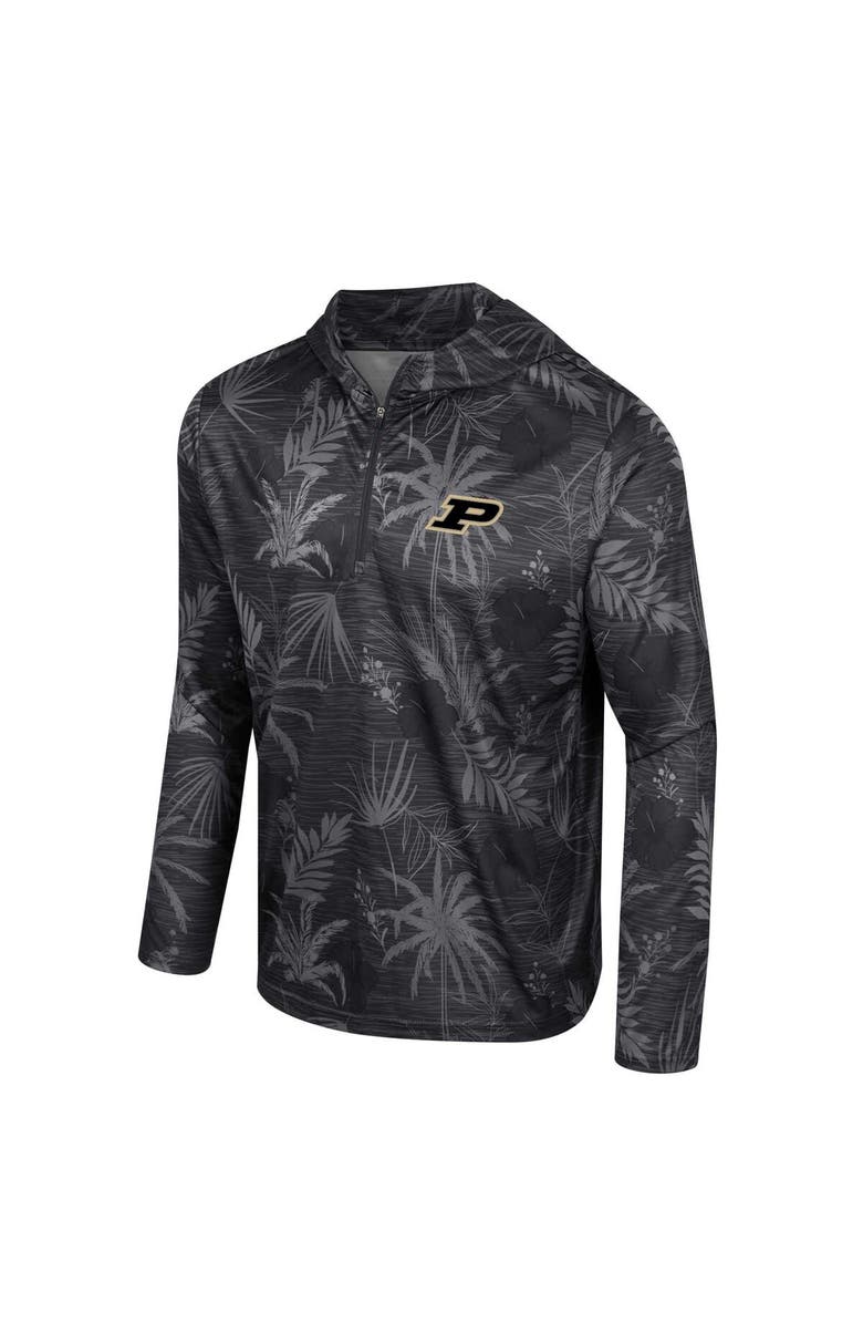 COLOSSEUM Men's Colosseum Black Purdue Boilermakers Palms Printed Lightweight Quarter-Zip Hooded Top, Alternate, color, 
