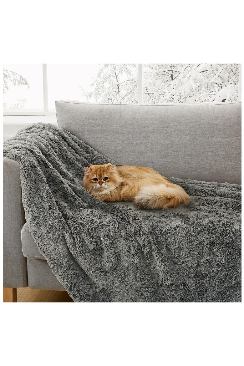 Adalee Faux Fur Throw Blanket, Alternate, color, SEAL
