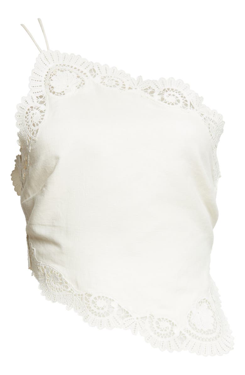 POSSE Darya Brodierie Trim One Shoulder Tie Back Top, Alternate, color, Cream