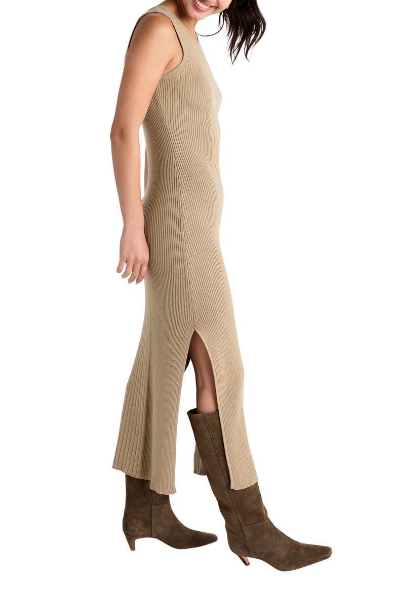 Trina Sleeveless Rib Midi Sweater Dress, Alternate, color, HEATHER CAMEL