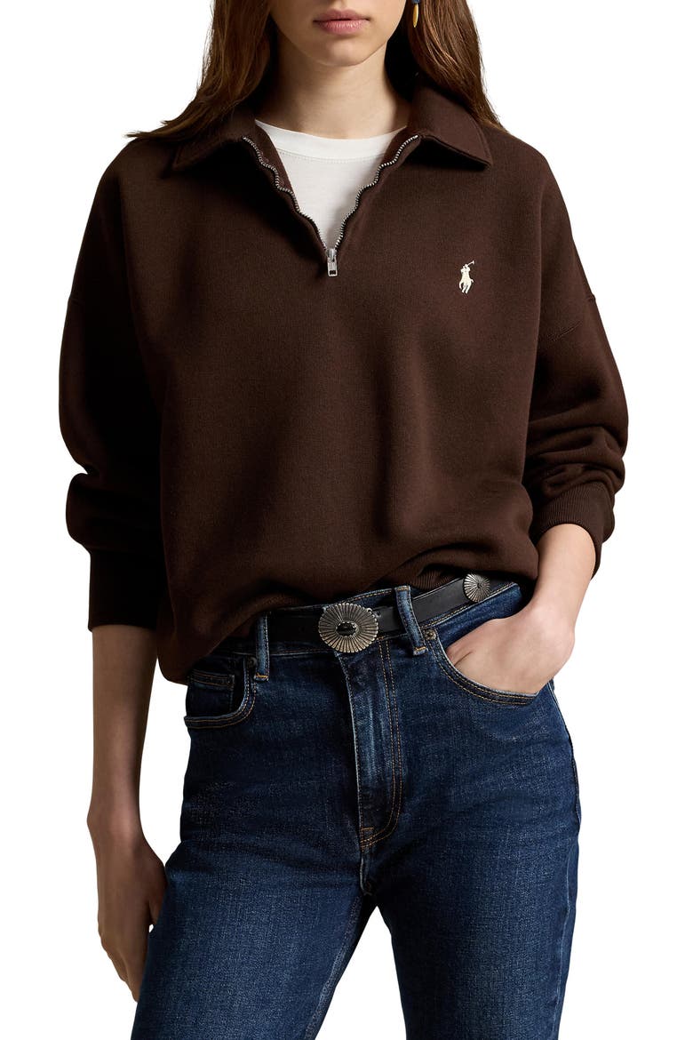Arctic Fleece Quarter Zip Pullover, Main, color, BROWN
