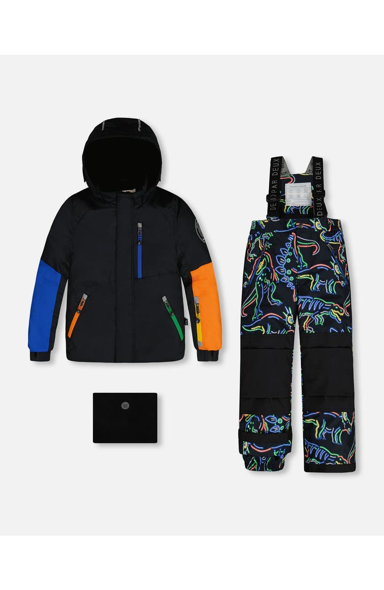 Deux par Deux Little Boy's Two Piece Snowsuit Black Printed Dinos, Main, color, 